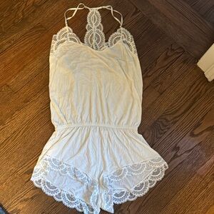 Eberjey white romper with lace trim